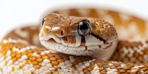 Obraz premium Close up of a pig nosed snake showcasing its distinctive features, emphasizing the unique reptile traits and the texture of the snake skin against a clean white background.