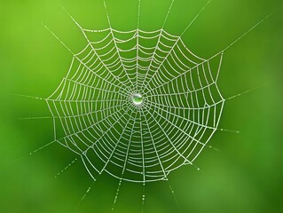 Obraz premium Early morning dew on spider web in a meadow, natural macro shot, delicate outdoors