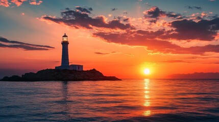 lighthouse in the sea while sunrise / sunset 