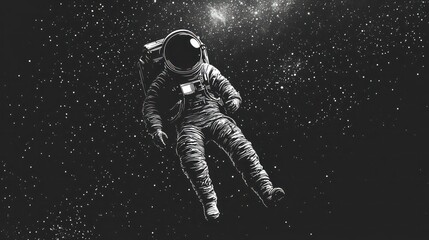 Fototapeta premium An astronaut floats weightlessly in the vast expanse of space, surrounded by a celestial tapestry of twinkling stars and a distant galaxy.