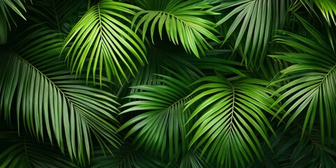 Vibrant green leaves of the palm tree showcase a rich hue, exhibiting the beauty and texture of palm tree foliage in a striking green color, perfect for highlighting natural aesthetics.