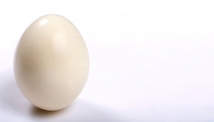 Fototapeta premium common ostrich - Struthio camelus - is a species of flightless bird native to Africa. tallest and heaviest bird species in the world. large shiny egg. isolated on white background with copy space