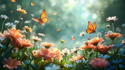 Enchanted cartoon fairy garden with flutteri. AI generated