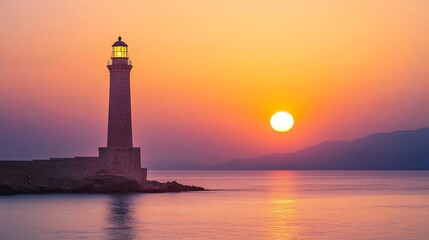 lighthouse in the sea while sunrise / sunset 