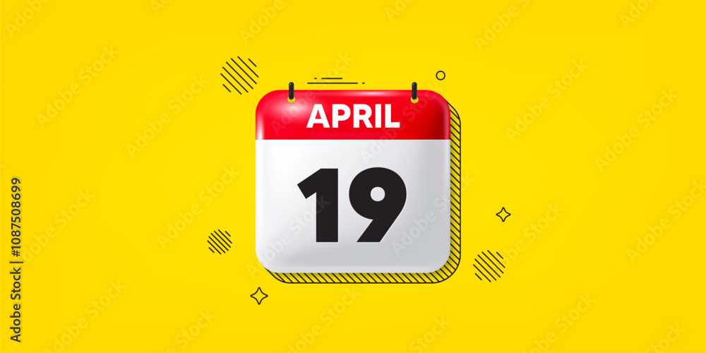 Poster calendar date of april 3d icon. 19th day of the month icon. event schedule date. meeting appointment