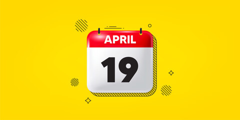 Calendar date of April 3d icon. 19th day of the month icon. Event schedule date. Meeting appointment time. 19th day of April. Calendar month date banner. Day or Monthly page. Vector