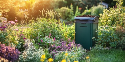 Compost bin situated in a vibrant summer garden, showcasing the essential role of a compost bin in nurturing healthy plants and promoting sustainable gardening practices.