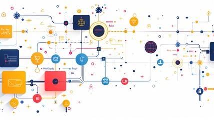 Obraz premium Abstract Business Frame with Colorful Icons and Network Connections on White Background for Modern Corporate Design