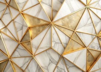 Abstract Polygonal Pattern in Luxury White and Gold with Marble Background for Elegant Minimalist Photography