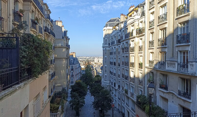 Historical streets of Montmartre District of Paris, France