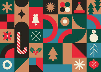 Advent Calendar, Merry Christmas poster, printable template with Xmas elements in modern minimalist style. Vector illustration and concept design.Holiday season, Trendy, contemporary abstract design. 