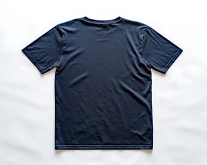 Fototapeta premium Back view of a navy blue t-shirt, isolated on white, ideal for graphic design mockups;