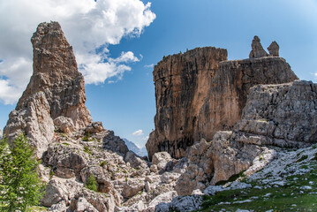 Beautiful rocky Cinque Torri in the Dolomites in Italy.