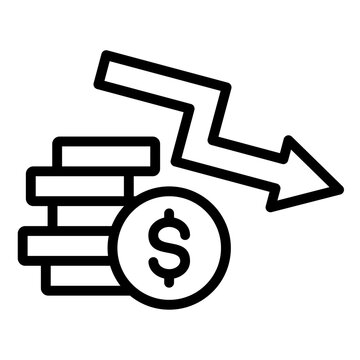 black coins and arrow showing financial decline clip art preview