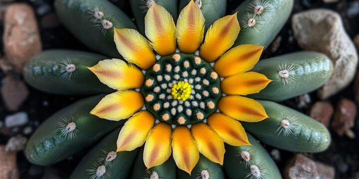 Top view of a Golden Echinopsis calochlora cactus showcasing its vibrant color and unique shape a stunning representation of the beauty found in Golden Echinopsis calochlora species.