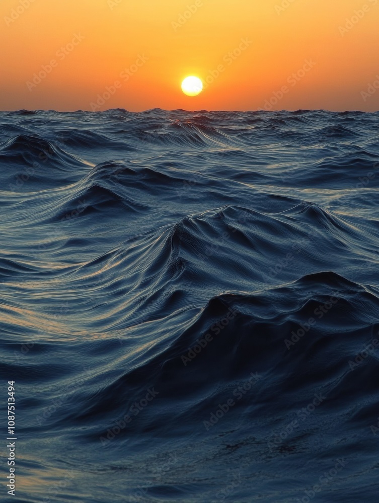 Fototapete the sun sets over the ocean, casting a warm glow as waves undulate rhythmically under the colorful s