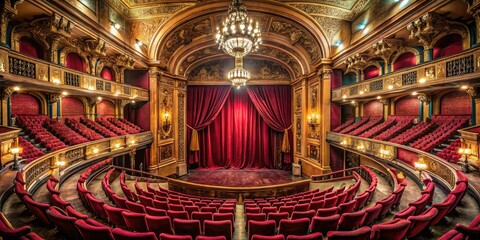 Aerial View of Dark Red Burgundy Theater Curtains Creating a Dramatic Atmosphere