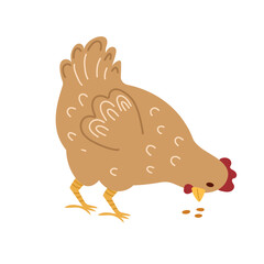 Cute hen, farm animal bird, poultry,  chicken. Vector simple design isolated on white background