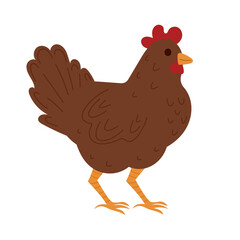 Cute hen, farm animal bird, poultry,  chicken. Vector simple design isolated on white background