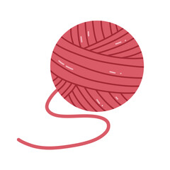 Red wool yarn. Knitting hobby, leisure. Textile and clothing production. Vector simple design isolated on white background