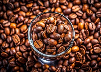 Fototapeta premium Aerial View Coffee Beans Filled Glass, Decorative, High-Angle