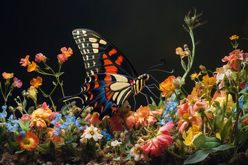 Obraz premium A butterfly sitting on top of a flower bed