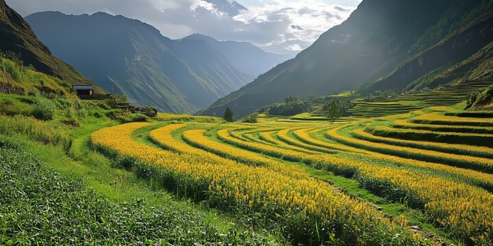 Stepping fields create stunning landscape patterns in the Himalayas. The beauty of stepping fields captivates those who appreciate nature s artistry in agricultural settings.