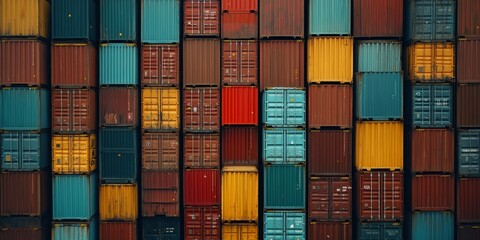 Obraz premium Stack of cargo containers, showcasing the essential role of cargo freight in the import export logistics business. These cargo containers are vital for efficient logistics operations.