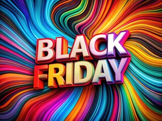 Bold Black Friday Text with Abstract Color Swirls for Creative Consumerism