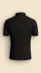 Black polo T-shirt vector illustration on a beige background, full back view