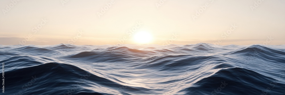 Poster the sun rises, casting a warm glow over the undulating waves of the ocean, creating a serene and pea