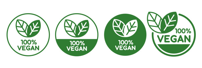 Vegan food icon set badge sign. Bio, Ecology, Organic logos and badges, label, tag. Green leaf on white background. Vector illustration.