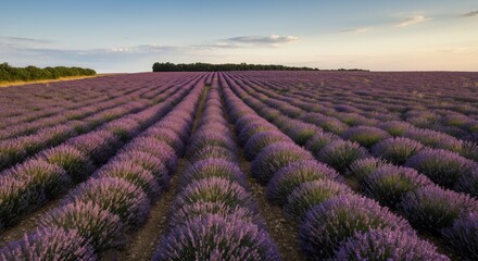 Fototapeta premium Tranquil lavender field sunset sky