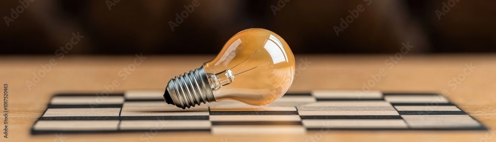 Poster a glowing light bulb rests on a patterned surface, symbolizing creativity and innovation in a minima