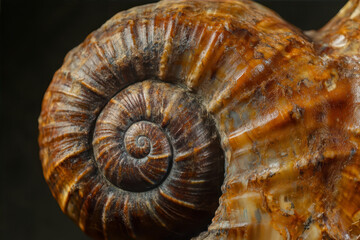 Close-up View of a Beautifully Detailed Spiral Shell Showcasing Its Intricate Patterns and Colors