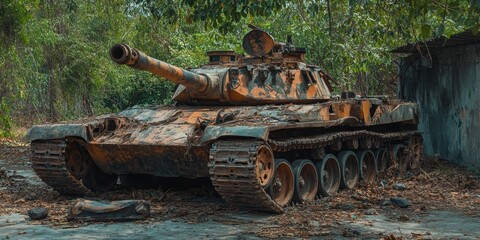 Damaged tank belonging to Tamil Tiger terrorists, showcasing the remnants of conflict. This destroyed tank reflects the intense struggles experienced during the turbulent times.