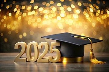 Celebrate Graduation 2025 with Stylish Gold Numbers and Classic Black Mortarboard Cap for Achievement and Future Success