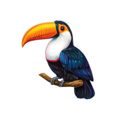 Fototapeta premium Vibrant Toucan Perched on Branch - Exotic Bird Illustration