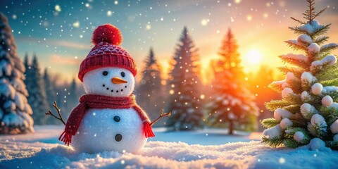 Obraz premium Cheerful Snowman in a Winter Wonderland for Festive Greeting Cards
