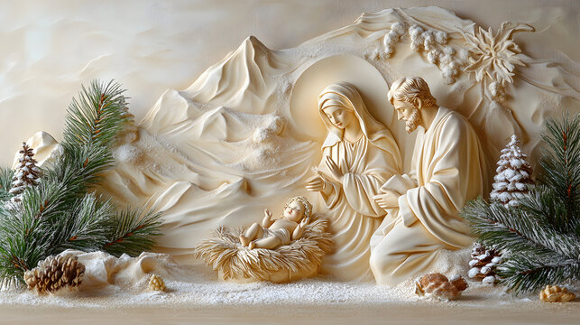una escultura de la sagrada familia del nacimiento del ni&ntilde;o dios del ni&ntilde;o Jesus 