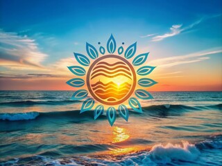Boho Sea Vector Illustration for Contemporary Summer Designs Featuring Iconic Elements of Waves and Sun Perfect for Logo Creation and Brand Identity