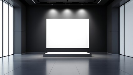 Modern Exhibition Space with Blank Screen on Dark Background. 3D Rendering