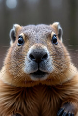 Groundhog Peeking Out of its Hole