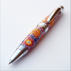 A colorful pen with intricate floral patterns, designed for writing.