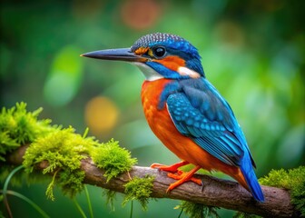 Fototapeta premium Colorful Kingfisher Bird Perched on a Branch in Nature's Serenity