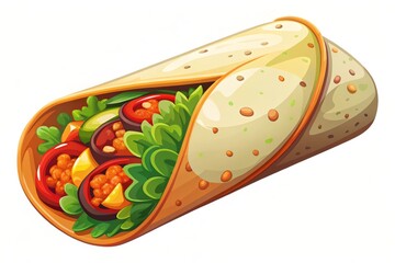 Deliciously Illustrated Burrito Loaded with Fresh Vegetables and Ingredients on a Clean White Background Perfect for Food Themes and Culinary Designs