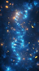 A mesmerizing view of a glowing DNA double helix illuminated against a vibrant background of molecular structures in a laboratory setting
