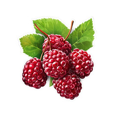 Vibrant Cluster of Red Raspberries with Lush Green Leaves - Digital Painting