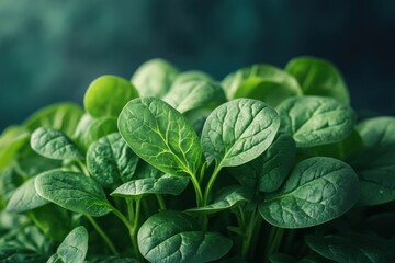 Fototapeta premium Vibrant fresh spinach leaves with rich green color in a natural setting under soft lighting