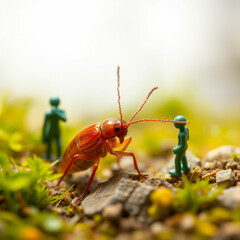 Naklejka premium A whimsical and detailed scene of miniature people interacting